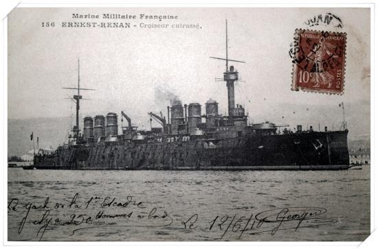 Le croiseur cuirassé ERNEST-RENAN avec l'usine GAZIGNAIRE en arrière plan